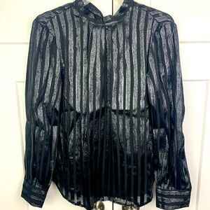 NWT J. Crew SMALL Silk Metallic Chiffon Mockneck Top Blouse Black Long Holiday